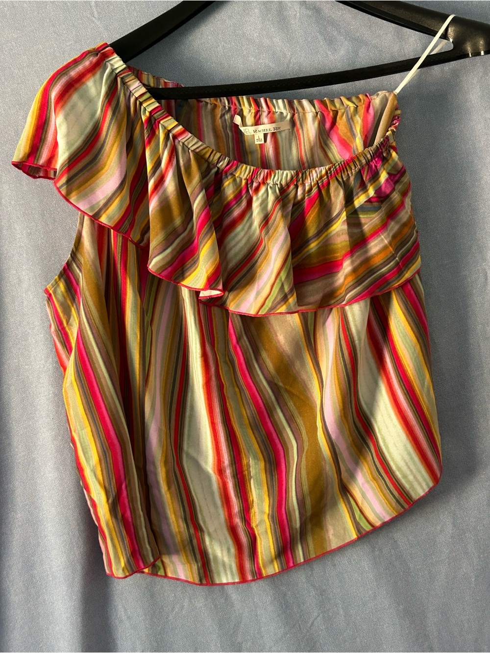 Rachel Roy One-Shoulder Ruffle Stripe Top - Multicolor SZ L